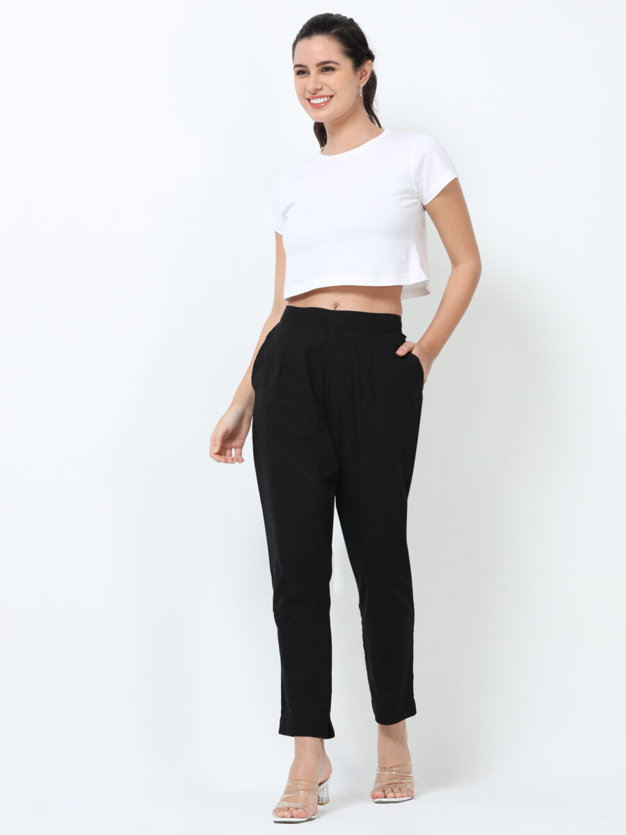 Marcia Black Solid Cotton Regular Trousers - Image 8