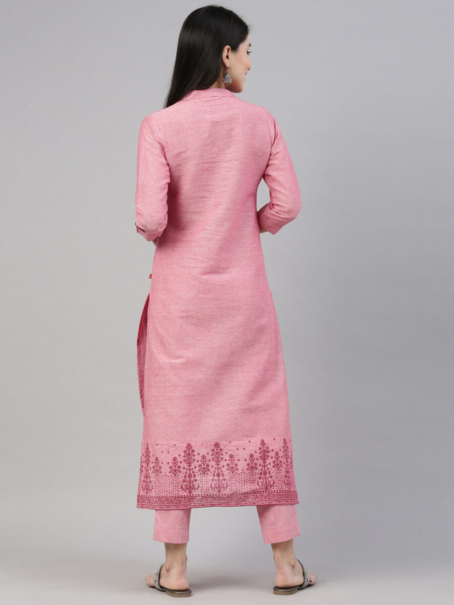 Marcia Pink Printed Cotton Straight Kurta Set - Image 4