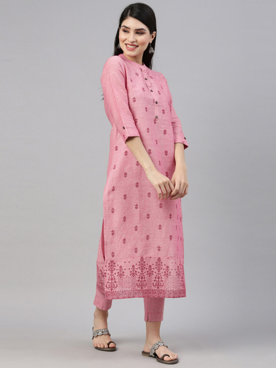 Marcia Pink Printed Cotton Straight Kurta Set - Image 5