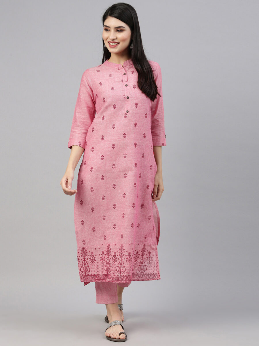 Marcia Pink Printed Cotton Straight Kurta Set - Image 6