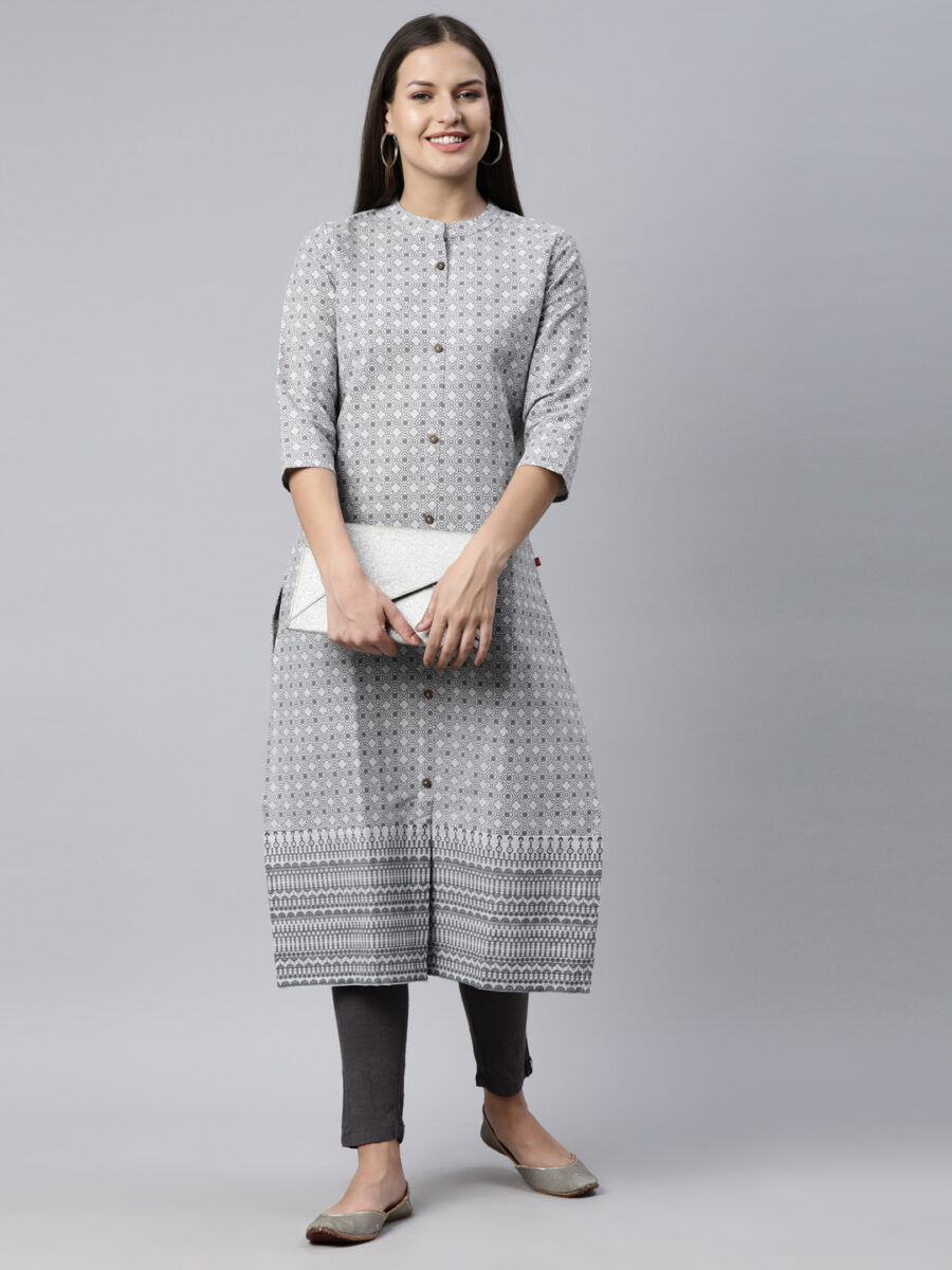 Marcia Grey Printed cotton Straight Kurta