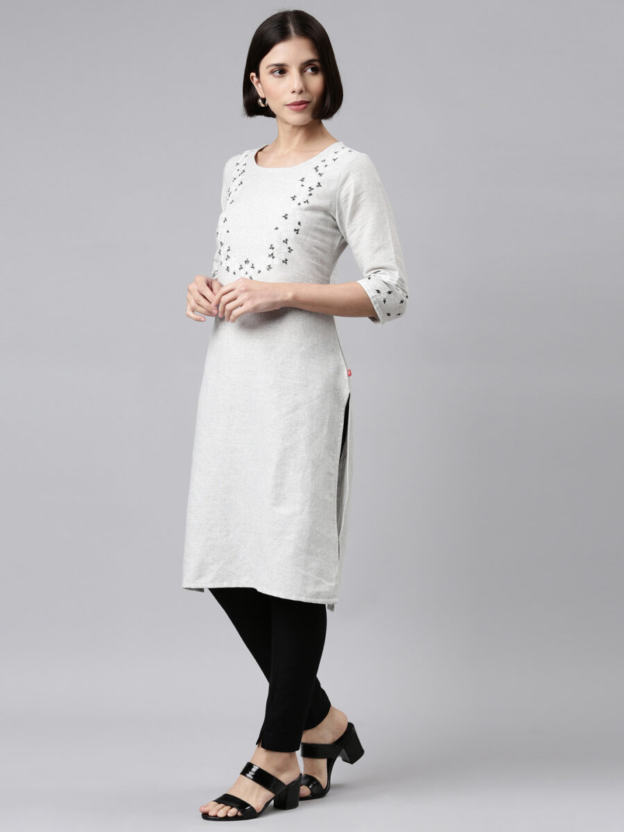 Marcia Grey Printed Cotton Straight Kurta - Image 3