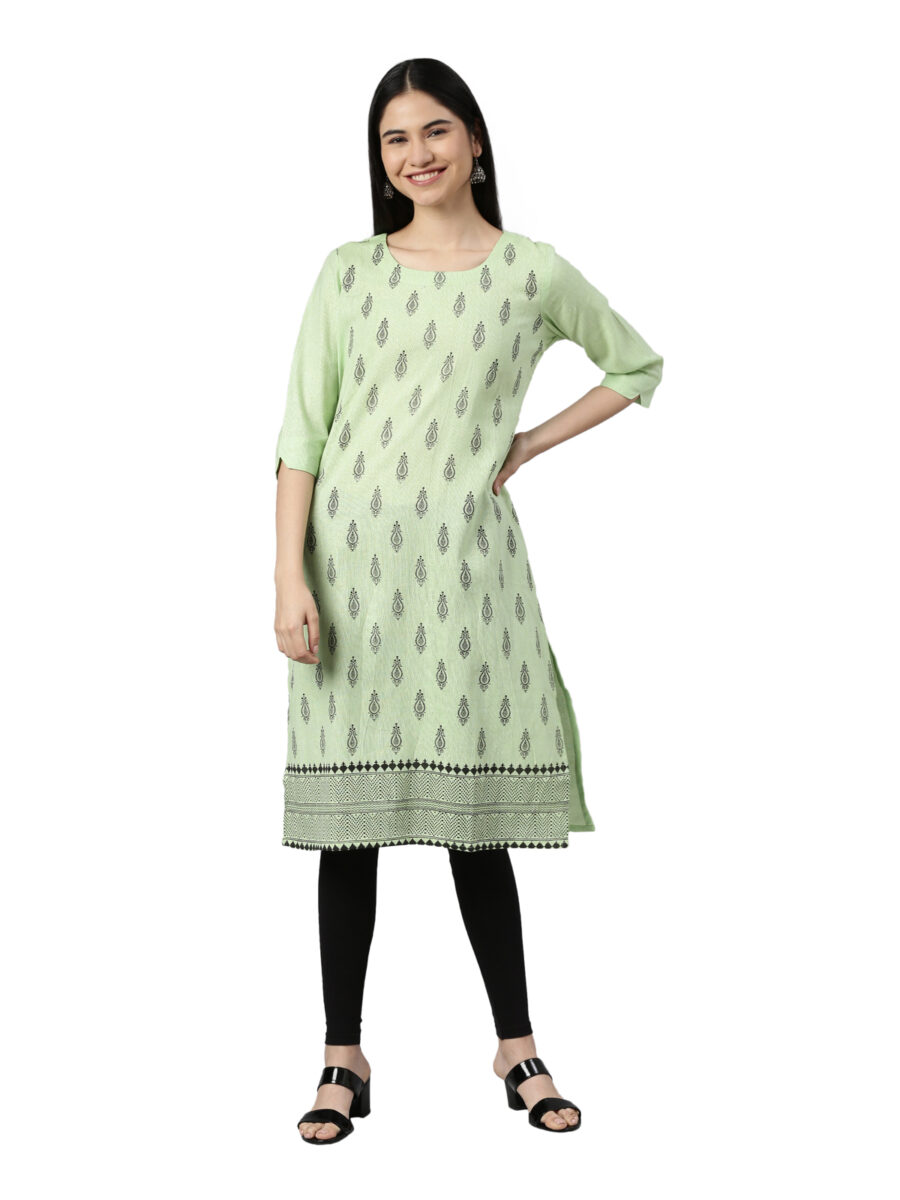 Marcia Green Printed Cotton Straight Long Kurta - Image 7