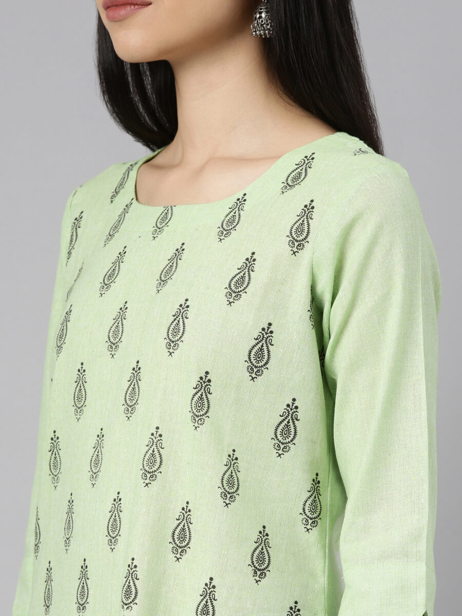 Marcia Green Printed Cotton Straight Long Kurta - Image 2