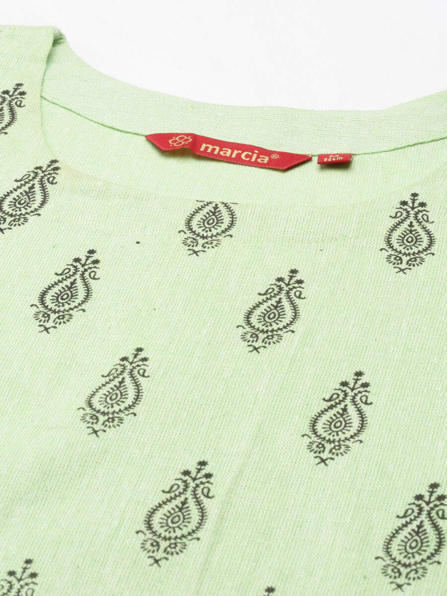 Marcia Green Printed Cotton Straight Long Kurta - Image 8