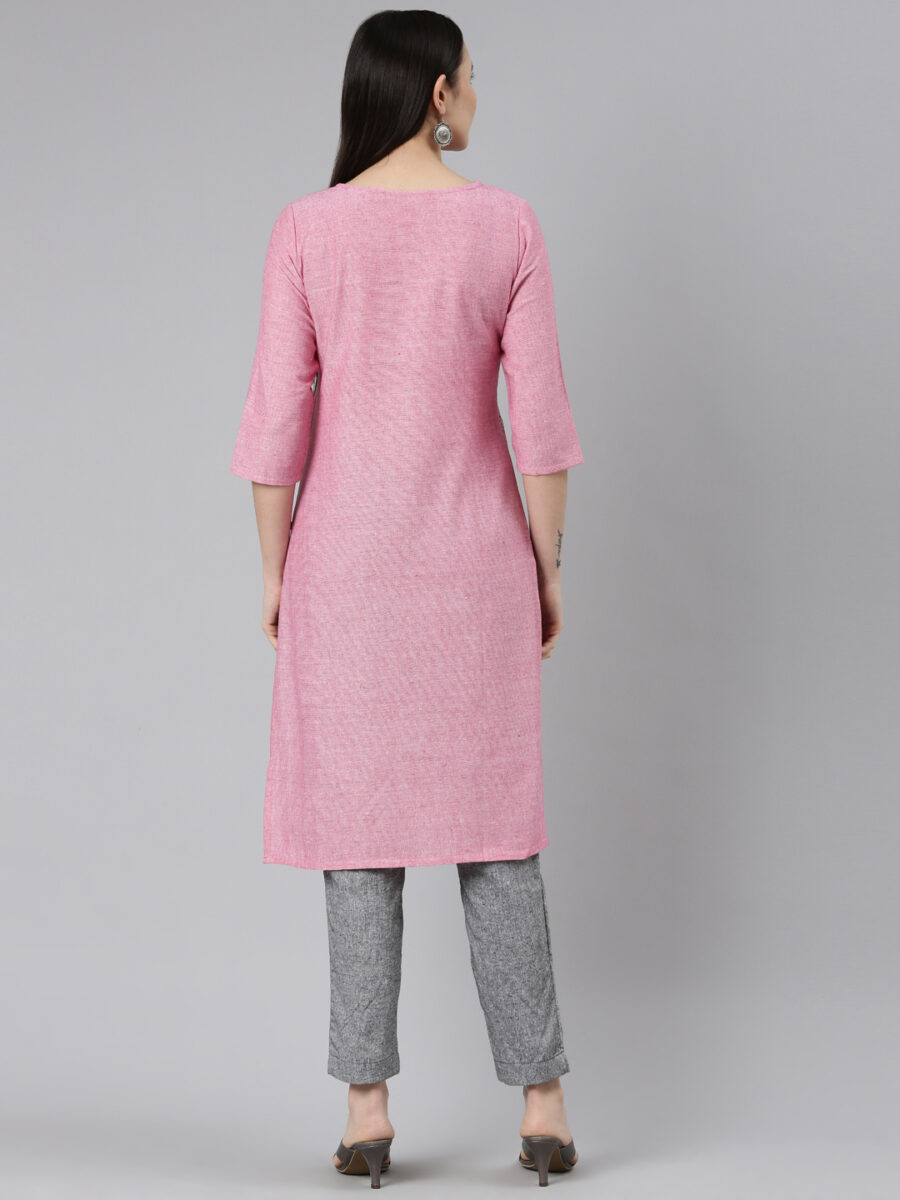 Marcia Pink Printed Cotton Straight Long Kurta - Image 6