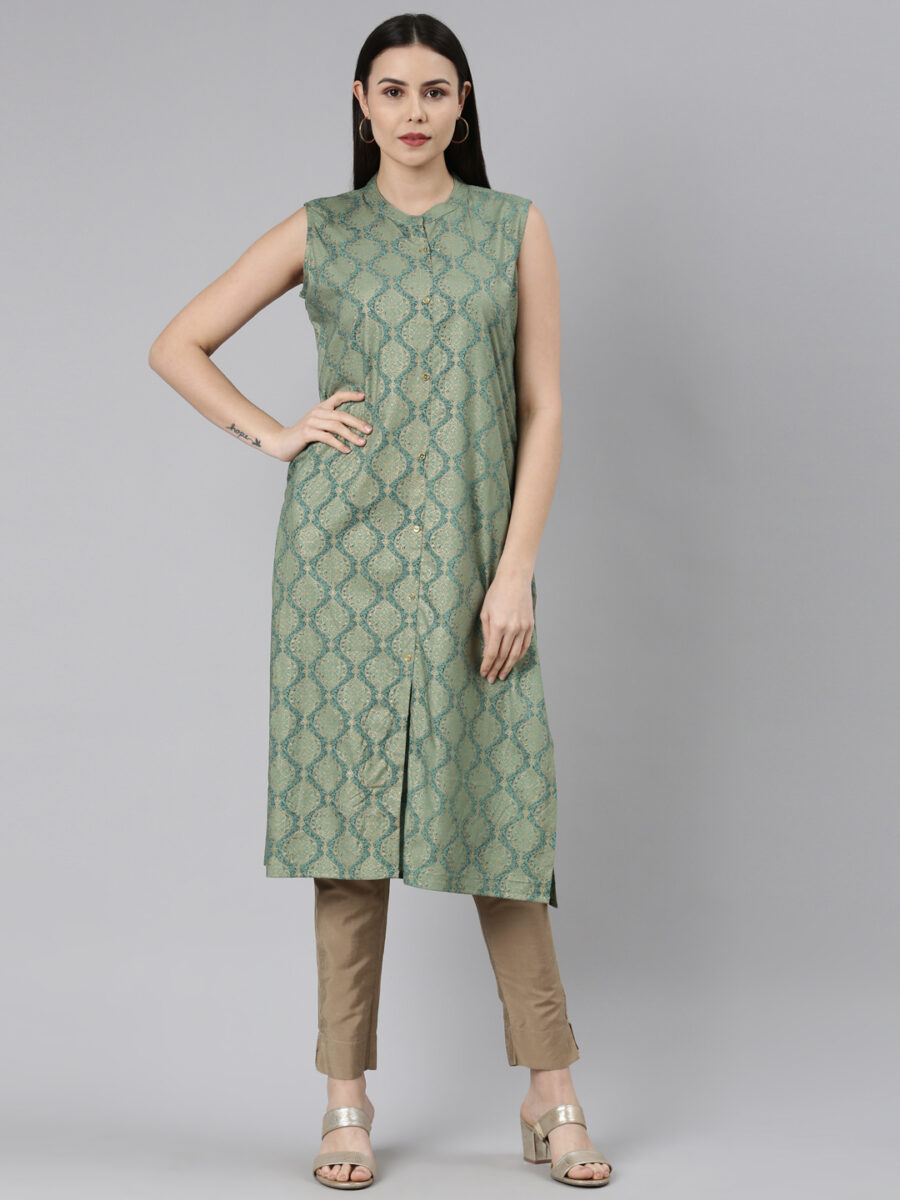 Marcia Green Printed Rayon Straight Long Kurta