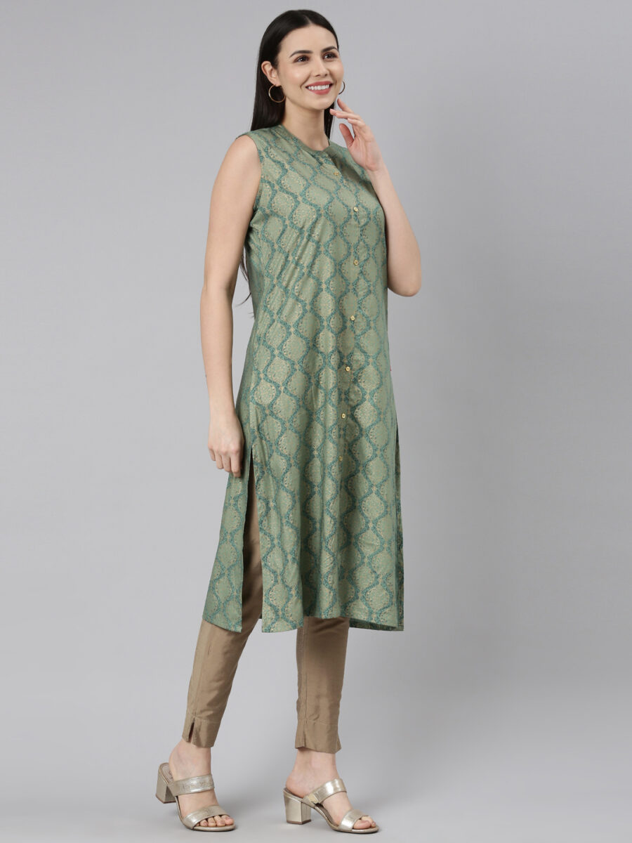 Marcia Green Printed Rayon Straight Long Kurta - Image 4