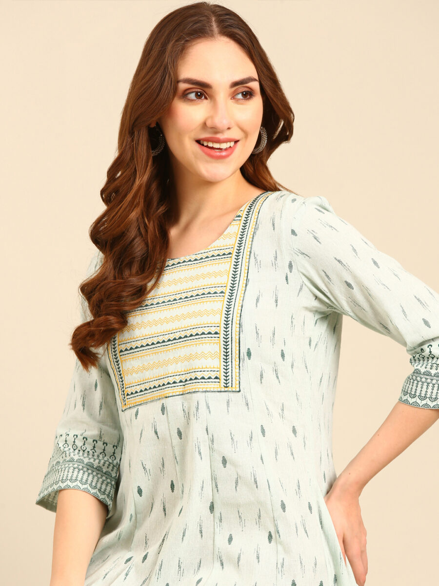 Marcia Mint embroidred Cotton Anarkali kurta - Image 6