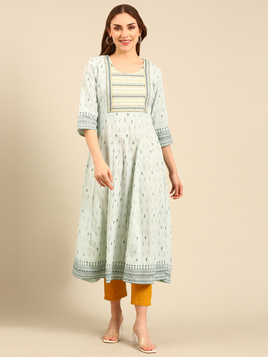 Marcia Mint embroidred Cotton Anarkali kurta - Image 2