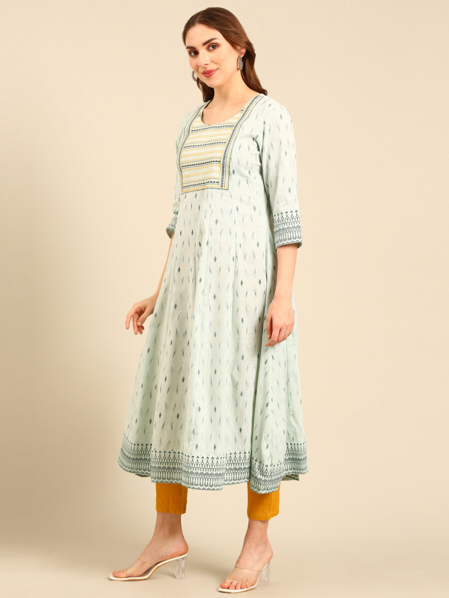 Marcia Mint embroidred Cotton Anarkali kurta - Image 3