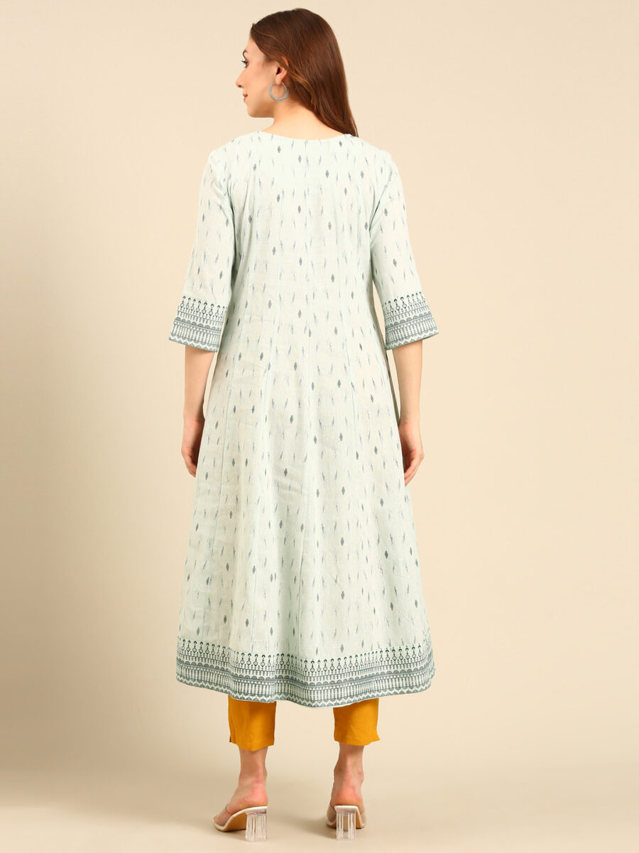 Marcia Mint embroidred Cotton Anarkali kurta - Image 5