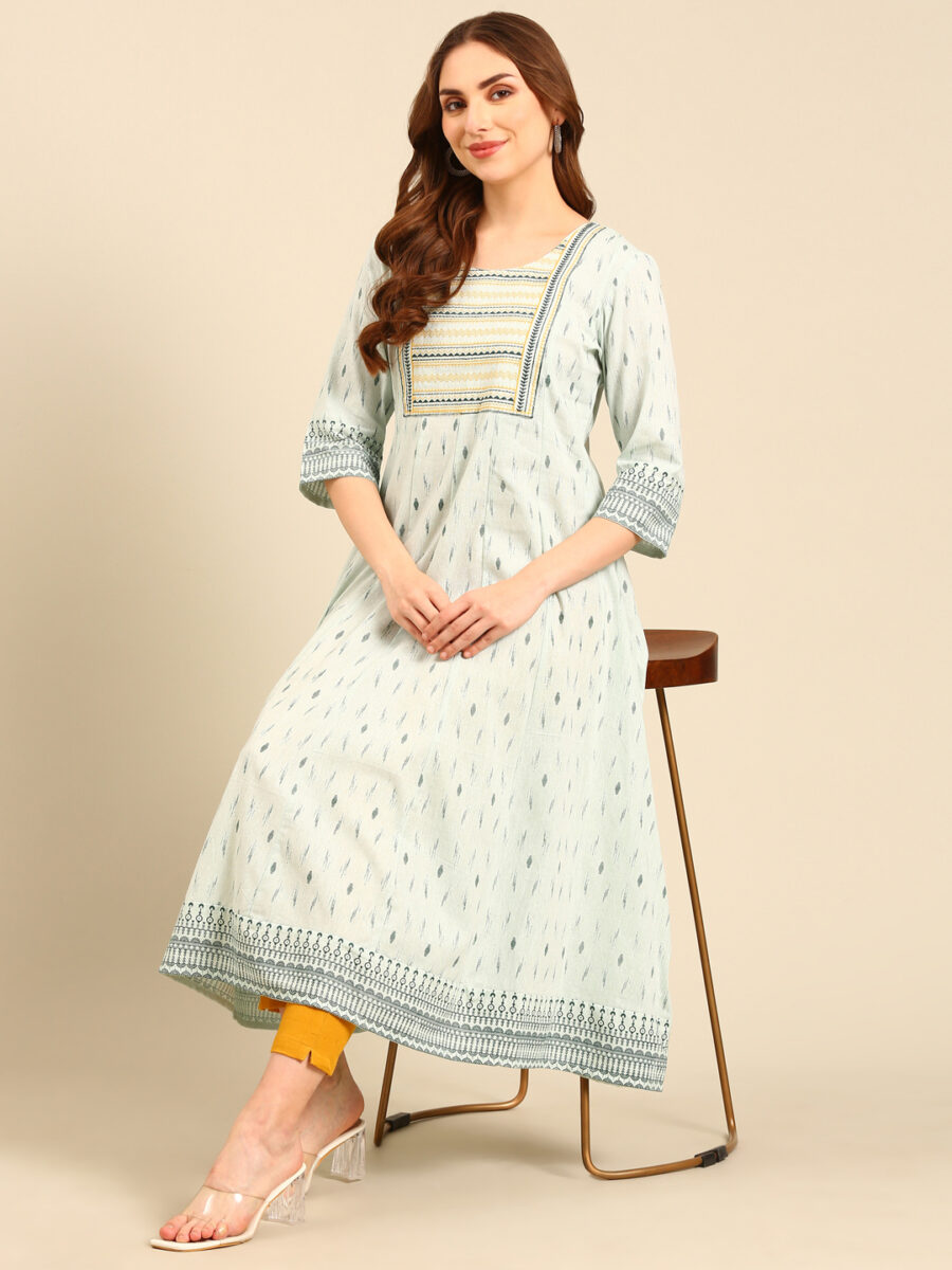 Marcia Mint embroidred Cotton Anarkali kurta