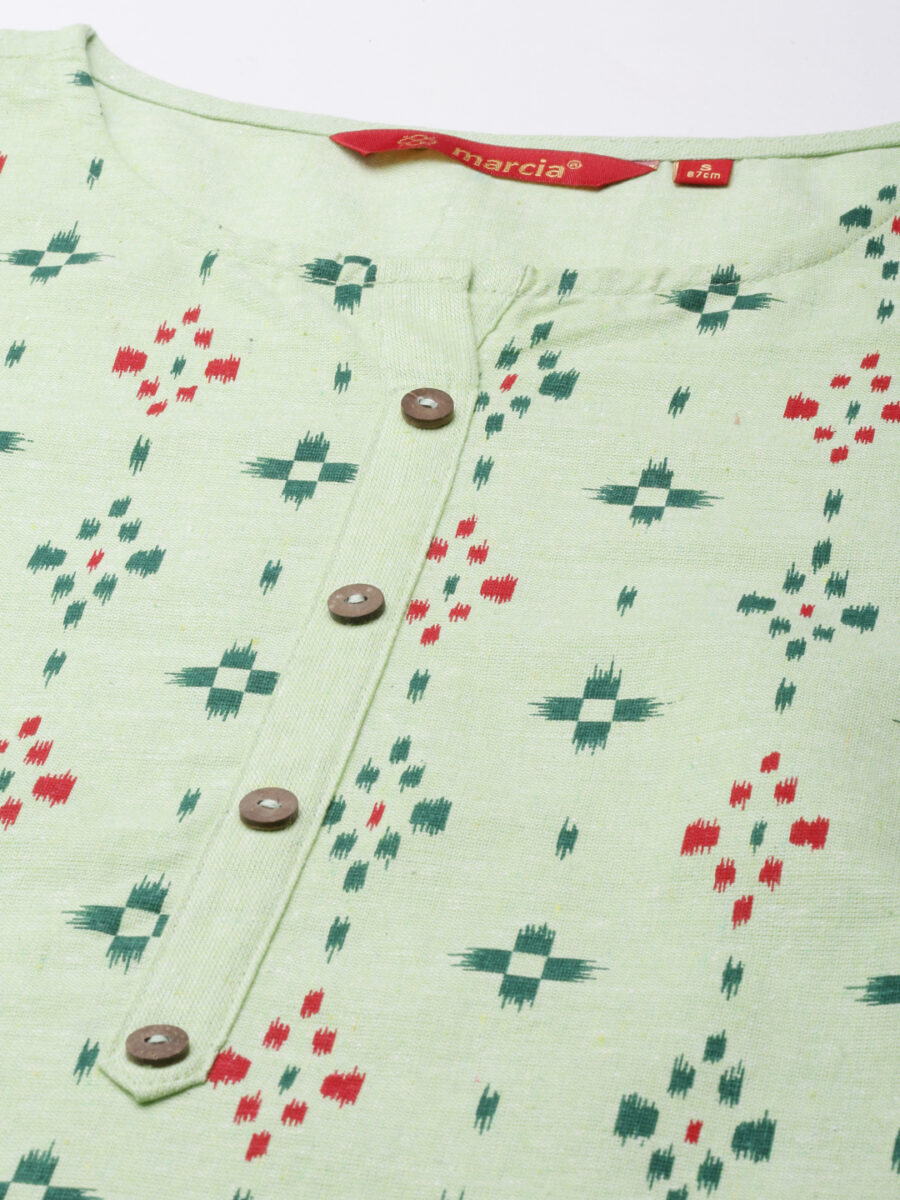 Marcia Green Printed Cotton Straight Long Kurta - Image 6