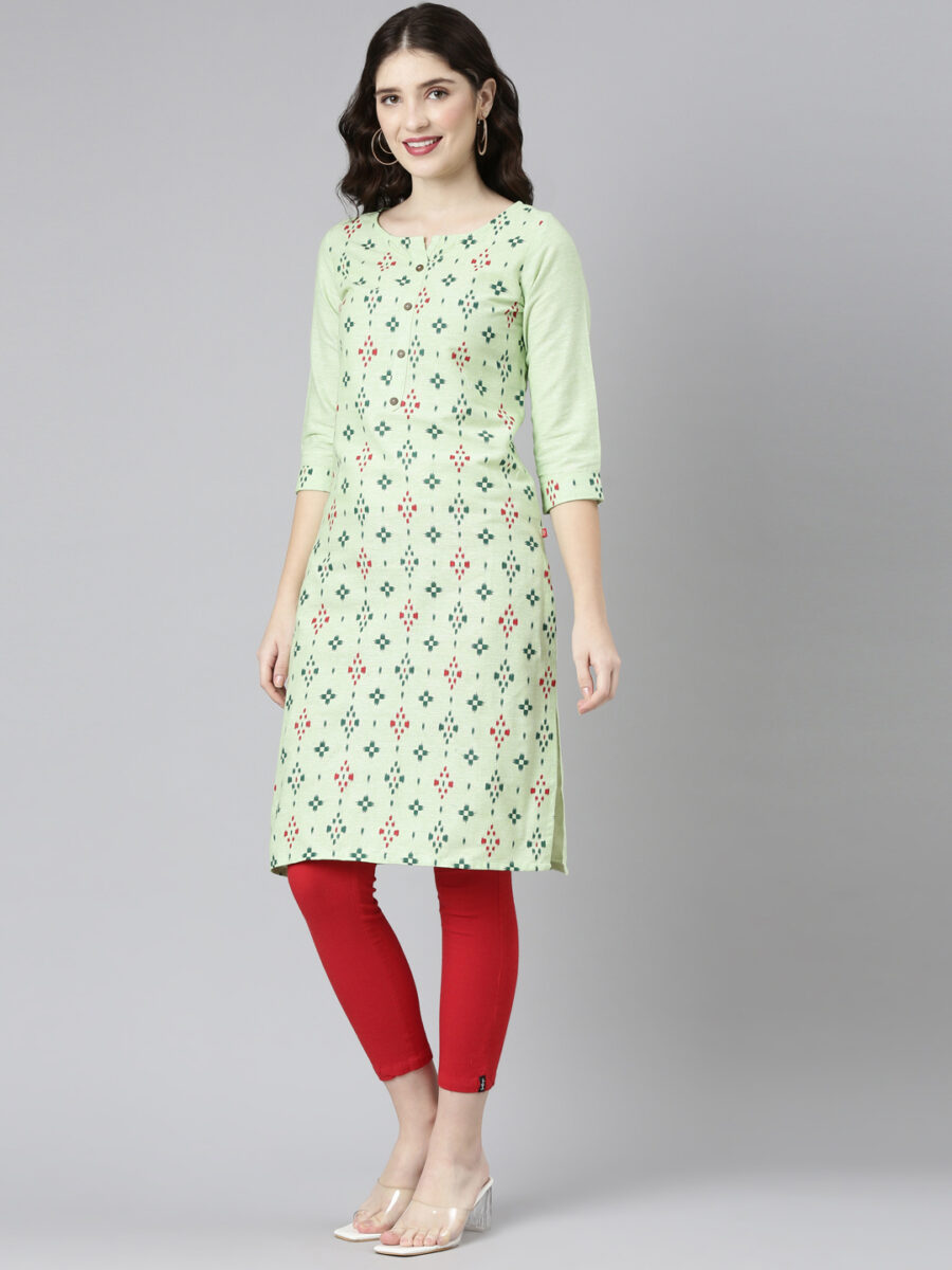 Marcia Green Printed Cotton Straight Long Kurta - Image 3