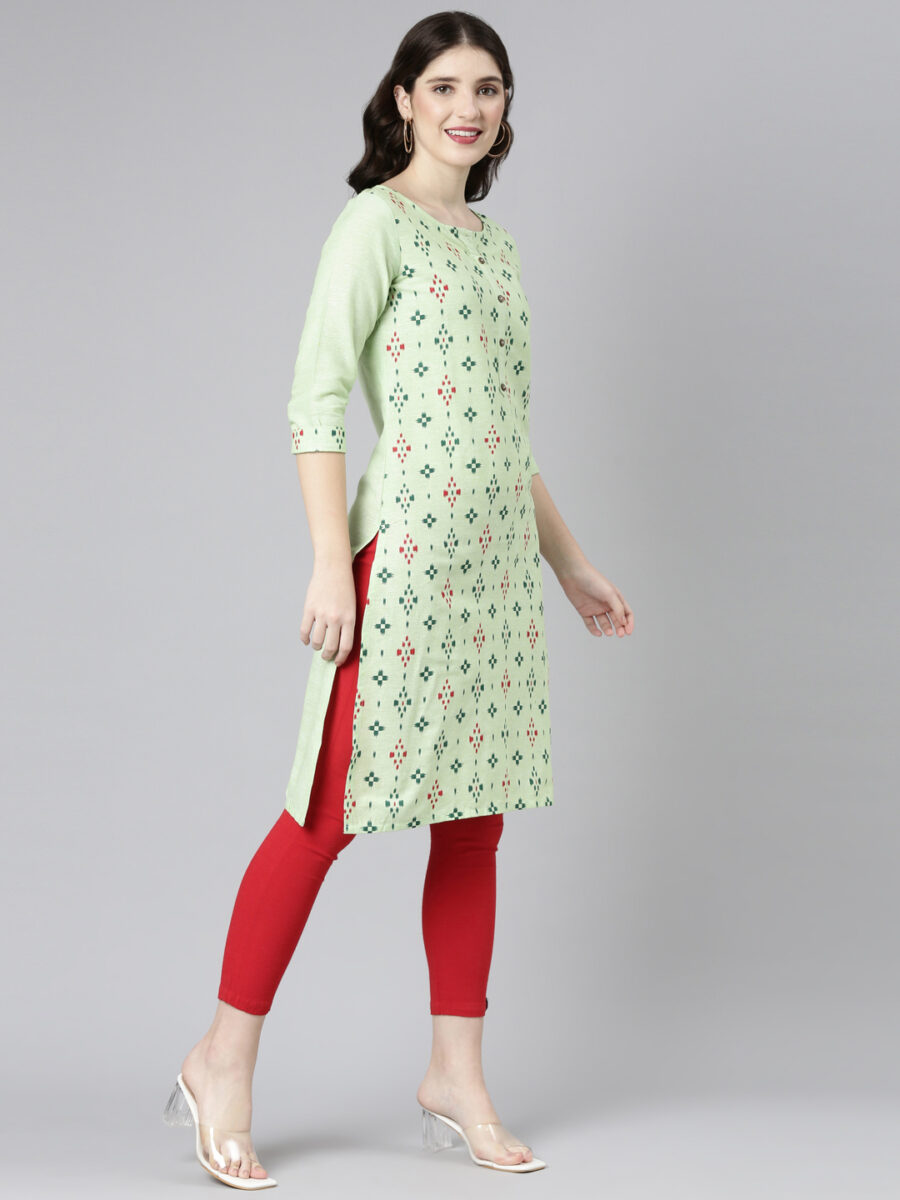 Marcia Green Printed Cotton Straight Long Kurta - Image 4