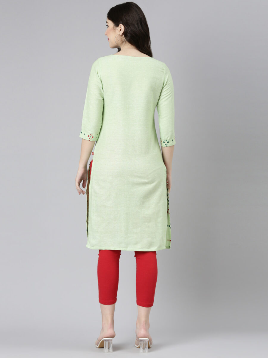 Marcia Green Printed Cotton Straight Long Kurta - Image 5