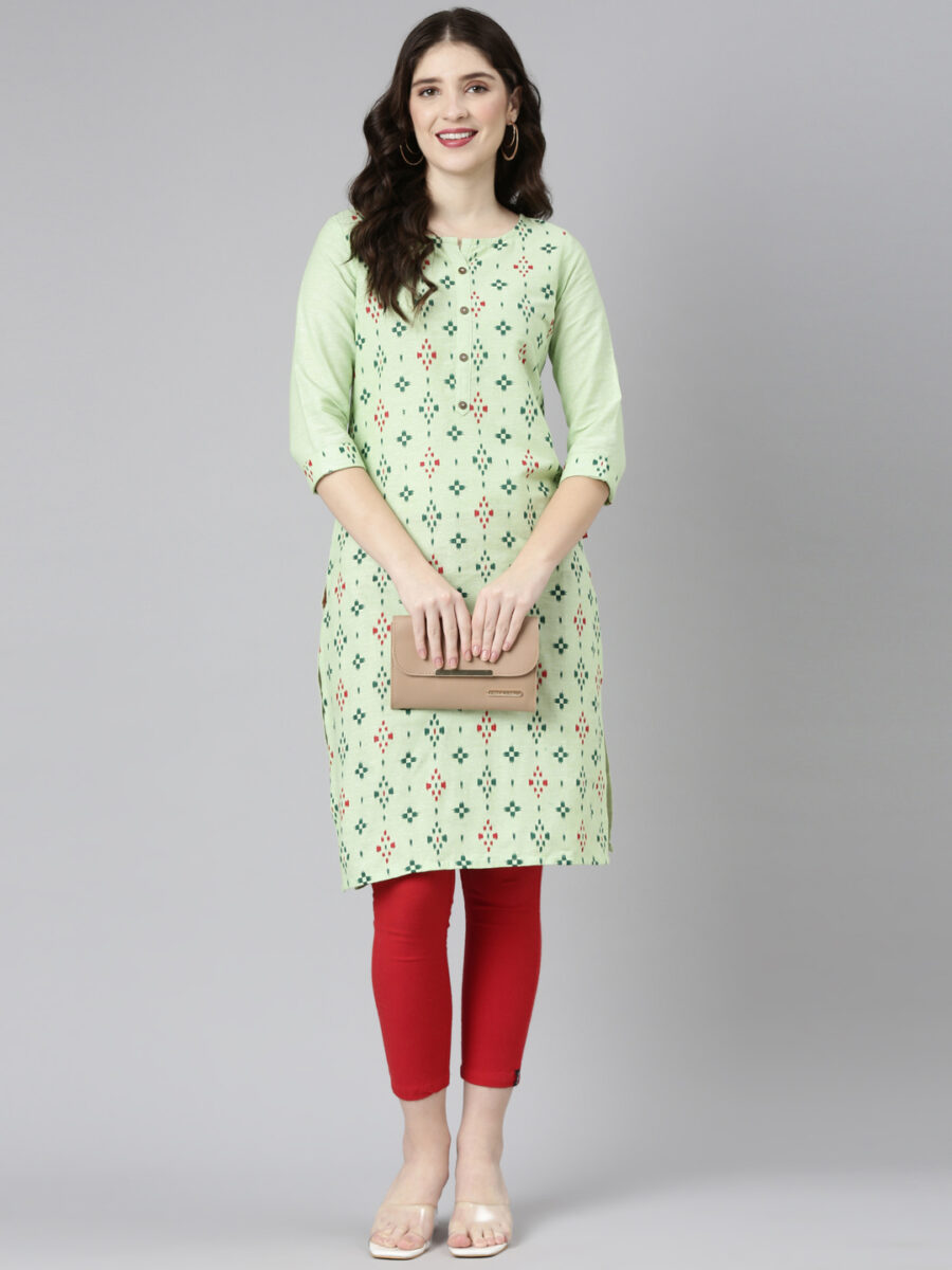 Marcia Green Printed Cotton Straight Long Kurta