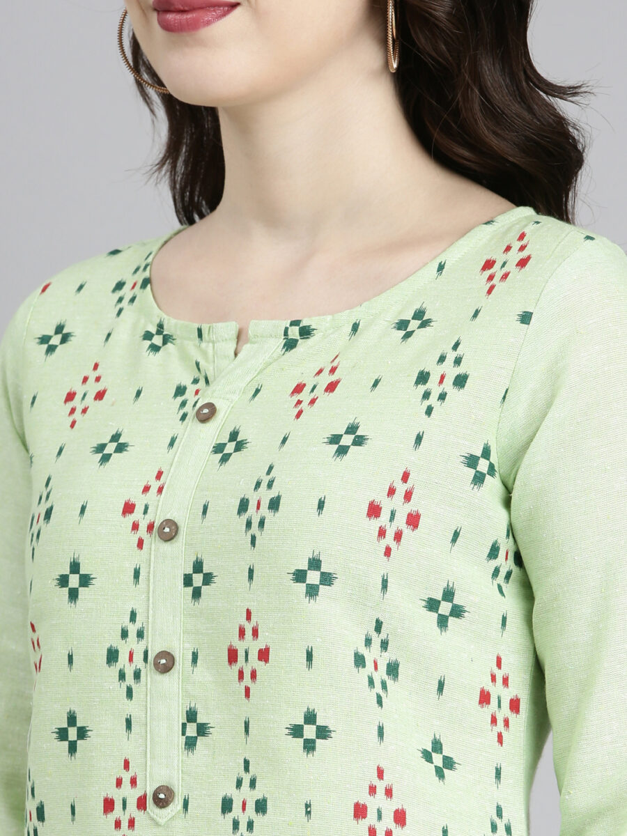 Marcia Green Printed Cotton Straight Long Kurta - Image 8