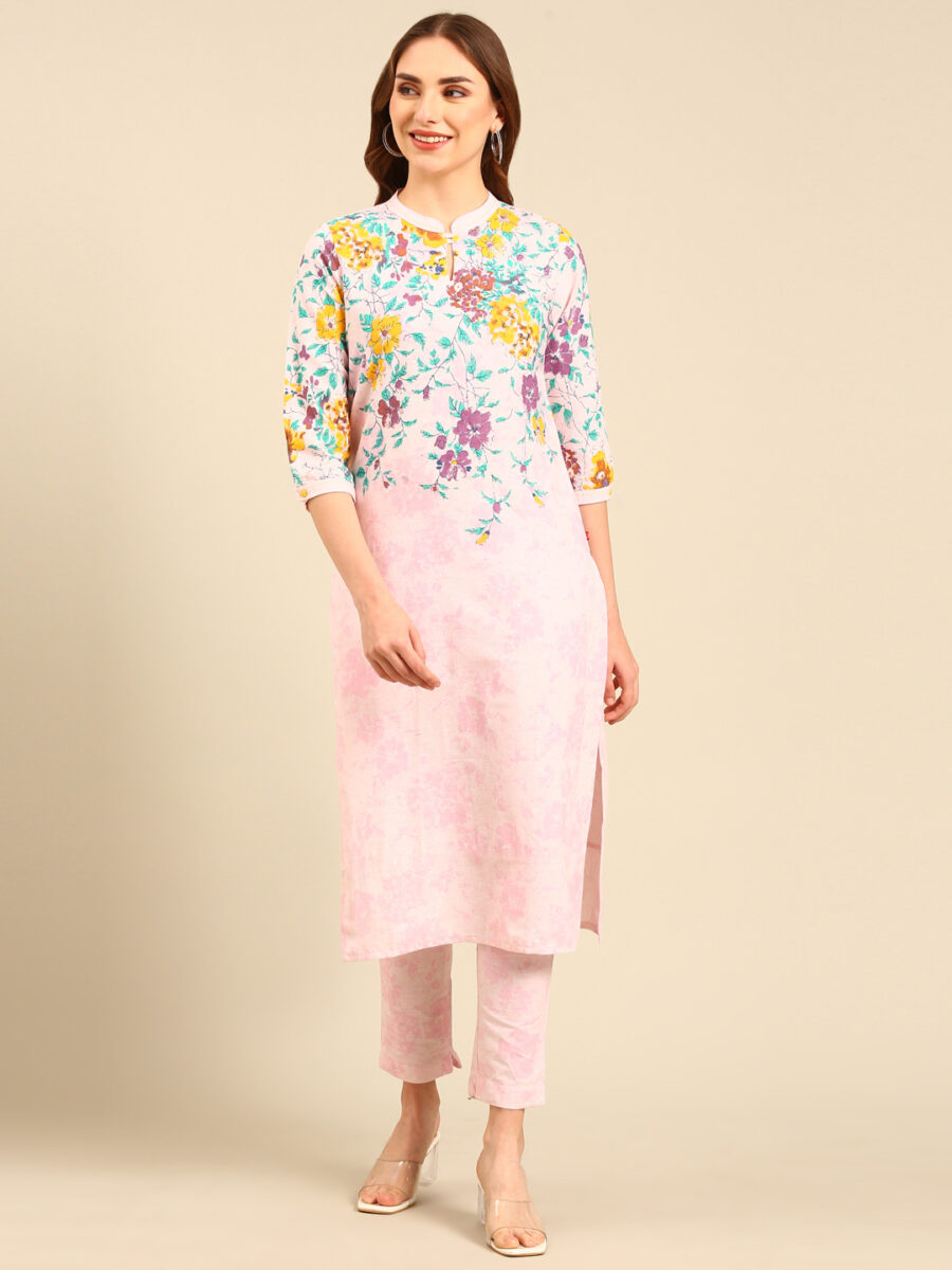 Marcia Pink printed Cotton Straight Kurta Set - Image 3