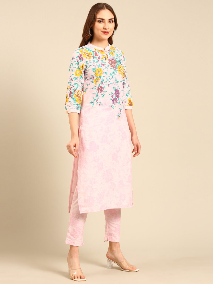 Marcia Pink printed Cotton Straight Kurta Set - Image 6