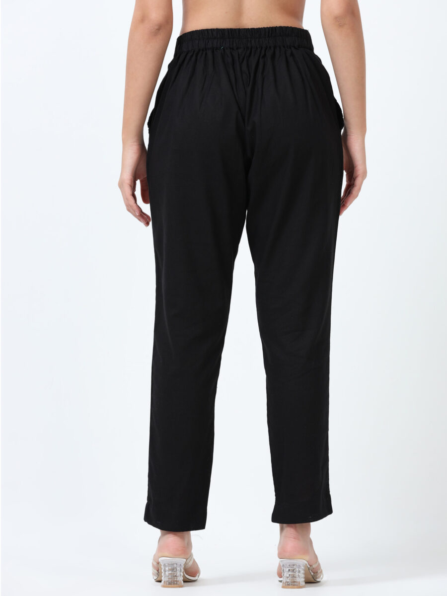 Marcia Black Solid Cotton Regular Trousers - Image 3