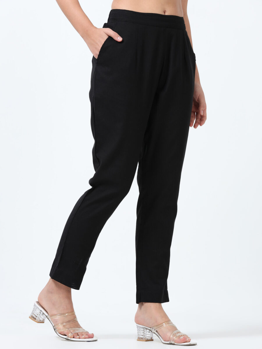 Marcia Black Solid Cotton Regular Trousers - Image 2